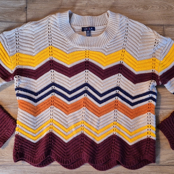 Chevron Knit Crop Sweater UC2LA - Picture 1 of 2